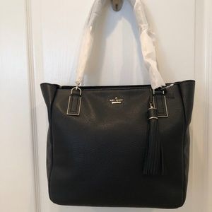 Kate Spade Vivian Tote Shoulder Bag Black Pebbled Leather Gold Chain Strap NWT